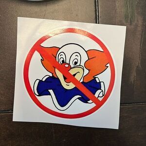 3 3/4” No bozos Bozo the clown adhesive round sticker 4 your car MC helmet truck